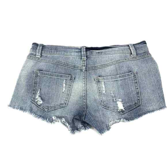 Womens Cut Off Jean Shorts Size 26 Booty Denim Shortie Pom Pom Pockets Distress‎ - Picture 2 of 8